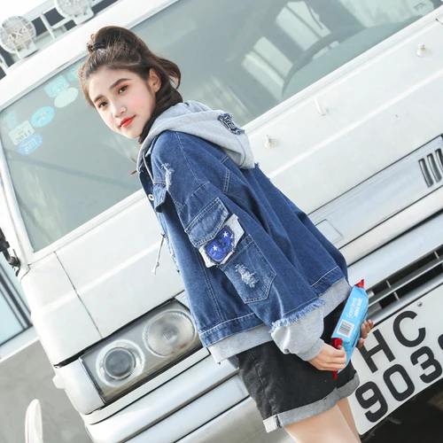 blanc Femmes Poitrine Casual Unique Manteaux À Lâche Jean Veste En Bleu Bomber Patchwork Deux 2018 rose Manteau Capuche Broderie Faux Nouveau wIP4qvzxBR