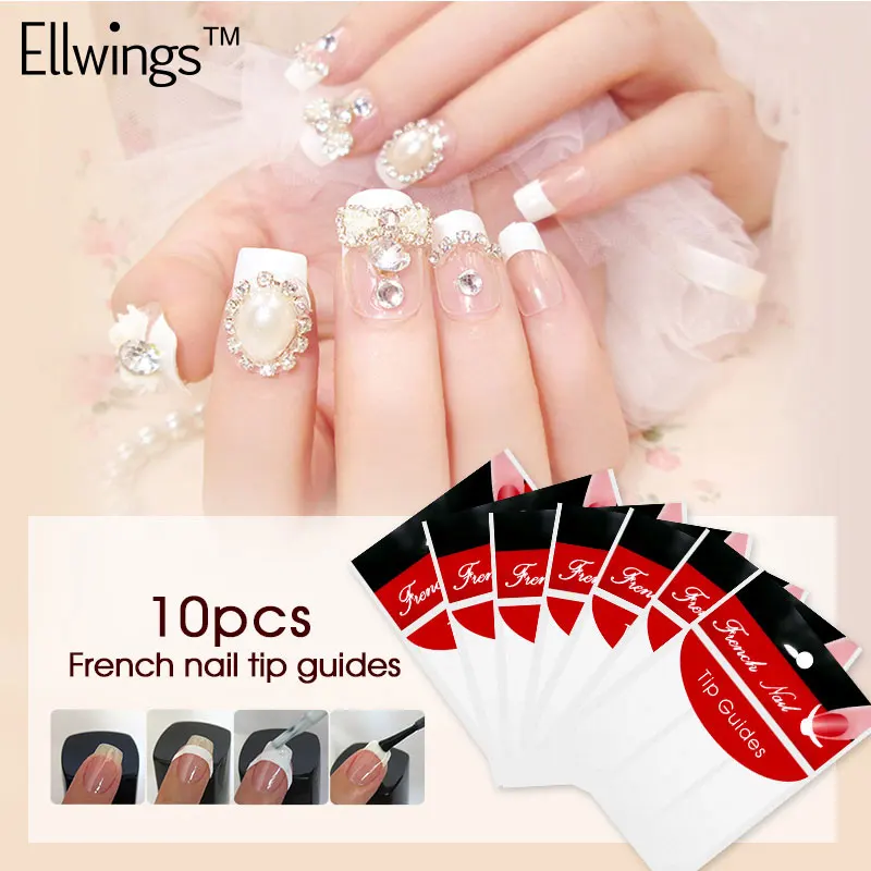 Ellwings French Manicure Strip 10pcs White Nail Tip Guides Paper Nail