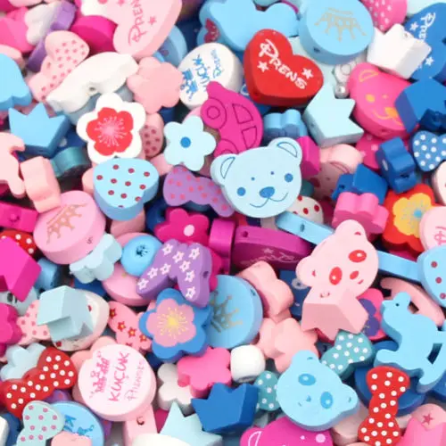 

NEW 100pcs Various Candy Wood Beads Pacifier Clip Necklace DIY Wooden Spacer Beads