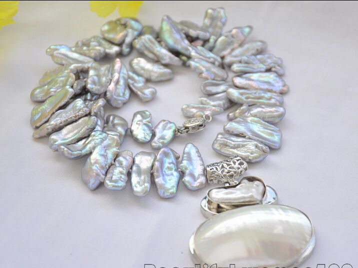

shipping z6771 25mm gray biwa dens freshwater pearl necklace mabe pendant 17inch