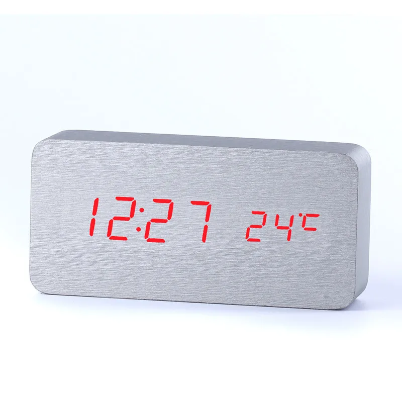 New Digital Alarm Clock wooden Silver Skin clock Sound Control Led Desktop Table Bedside reloj despertador electronic watch