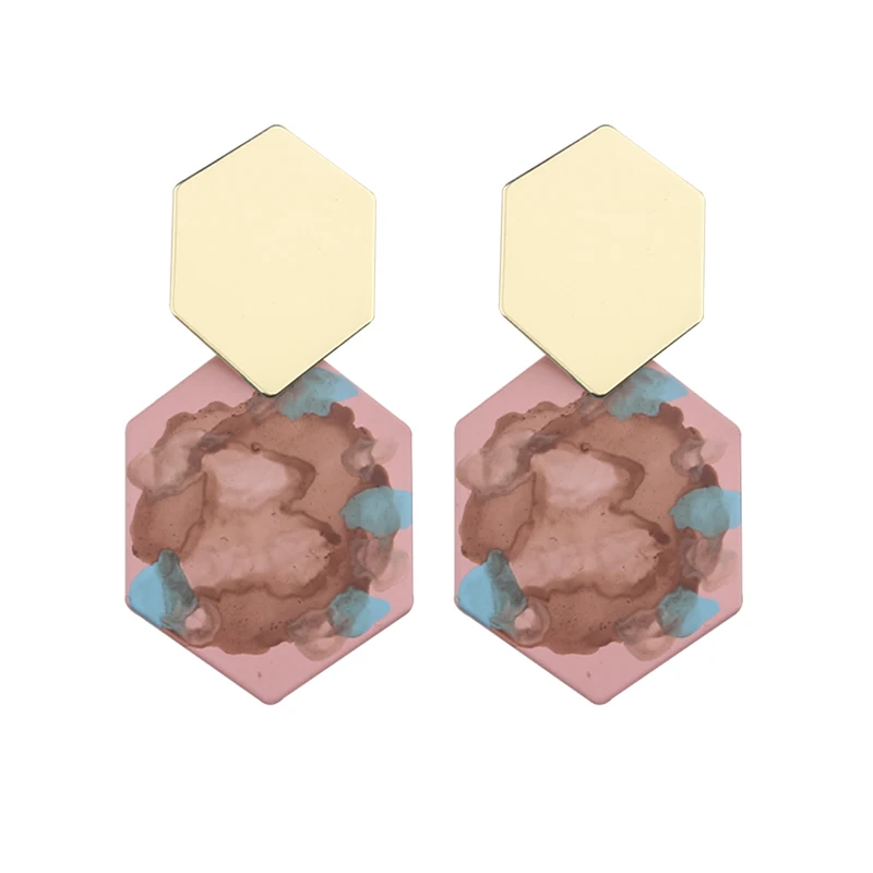 

geometric earrings for women Pentagon XINGGE Hand made graffiti pink blue Dark green gold fashion personality jewelry trendy gi