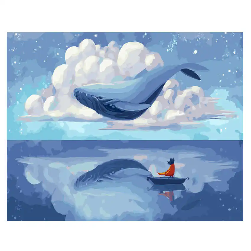 

RIHE Whale Flying Painting By Numbers Animal Oil Painting On Canvas Hand Painted Swan Cuadros Decoracion Acrylic Paint Wall Art