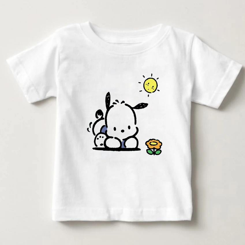 

children T - shirt summer T-shirt pochacco Cartoon T - shirt A dog on vacation in the sun boy and girl T-shirt Pure cotton T