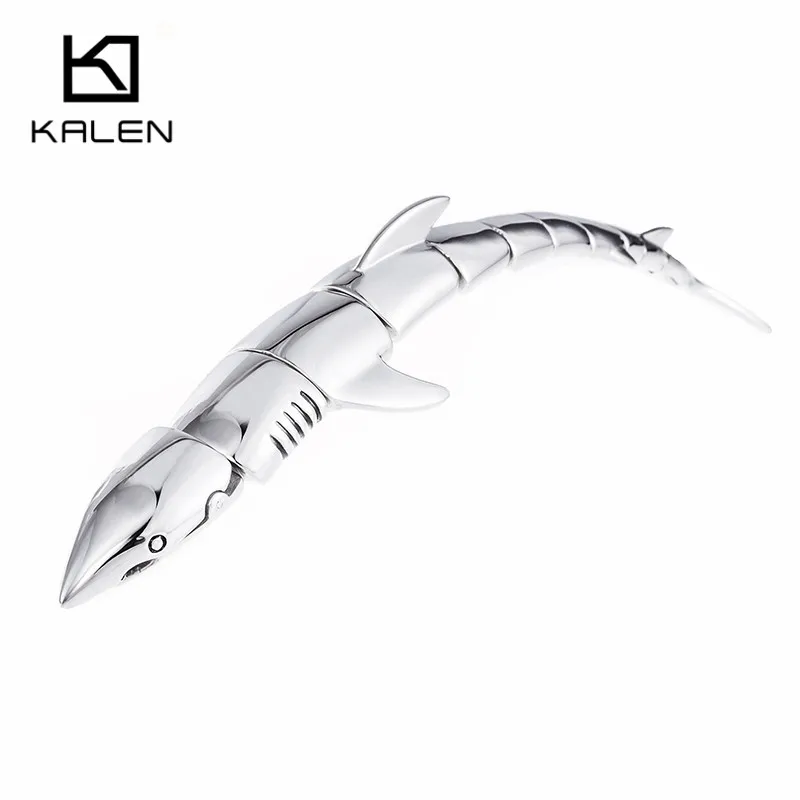 Kalen Men's Unique Shark Bracelets Stainless Steel High Polished Animal Shark Fish Pattern Bracelet Wrap Bangle Male Wholesale