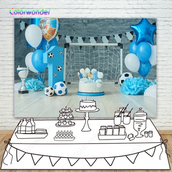 

Photography Backgrounds Brick Wall with Flags Little Footballers with Balloons and Flowers Backdrops for 1st Birthday Party Prop