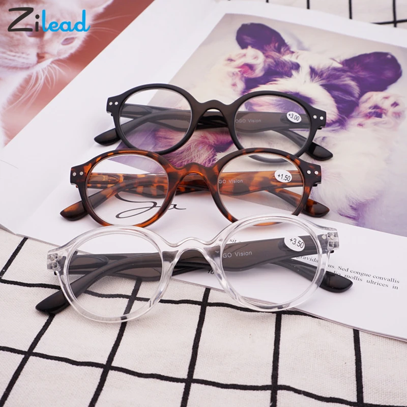 Zilead Пружинистые дужки с заклепками модные удобные круглые полимерные очки для чтения классические пресбиопии ультралегкие мужские женские очки