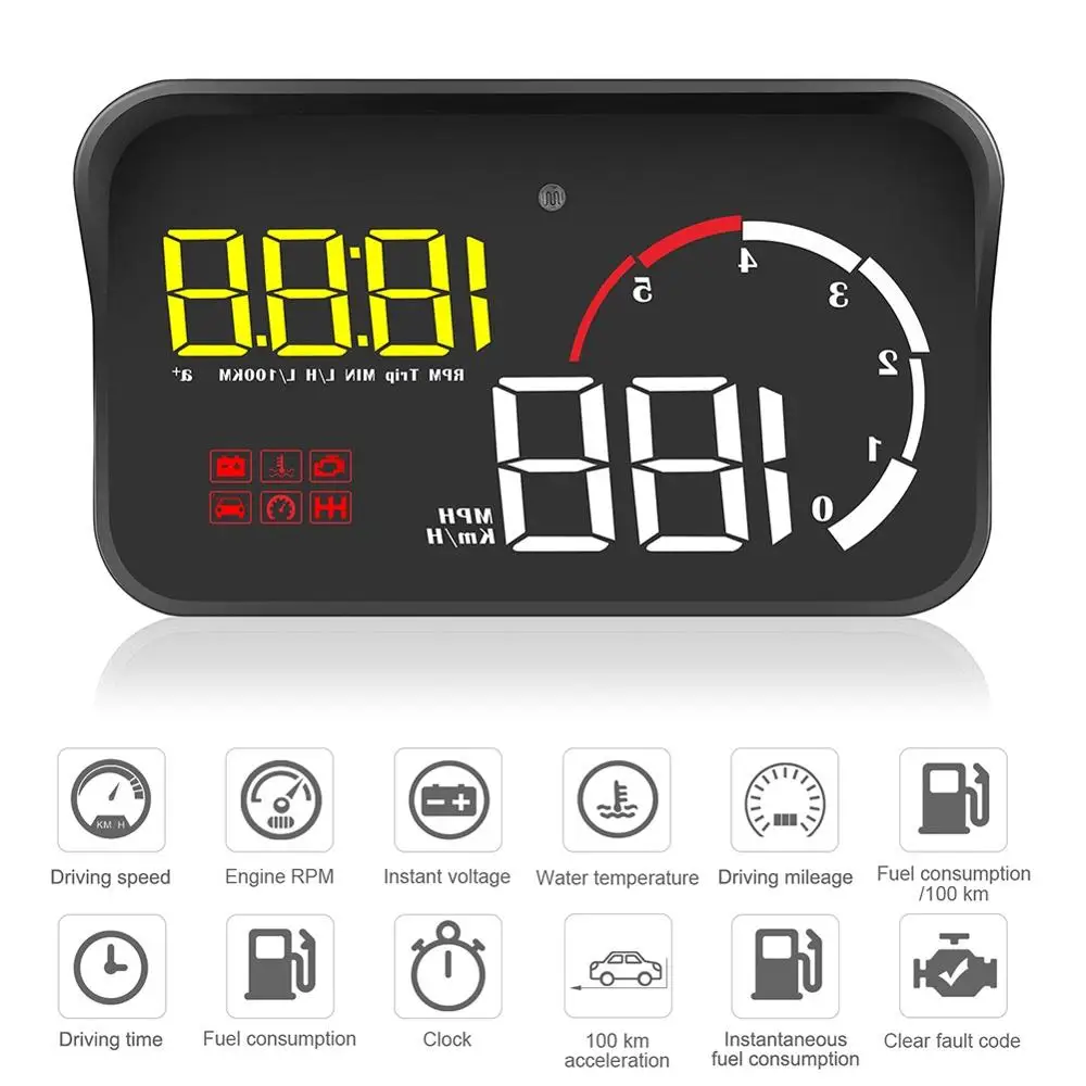 Автомобильный OBD2 II Hud Дисплей цифровой спидометр с сигналом превышения скорости предупреждение о высоком напряжении электронный будильник Системы лобовое стекло проектор r20