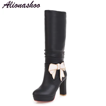 

Alionashoo Women Knee High Boots Sexy Women Fashion Winter Warm Thick Plush Thigh High Boots Shoes Woman Large Size 34-43