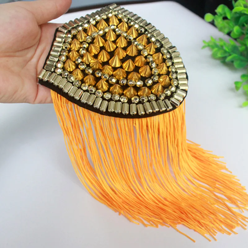 

Handmade vintage jewelery orange tassel big shoulder brooch epaulet /Rivets epaulettes spikes/escapulario blazer accessories/pin