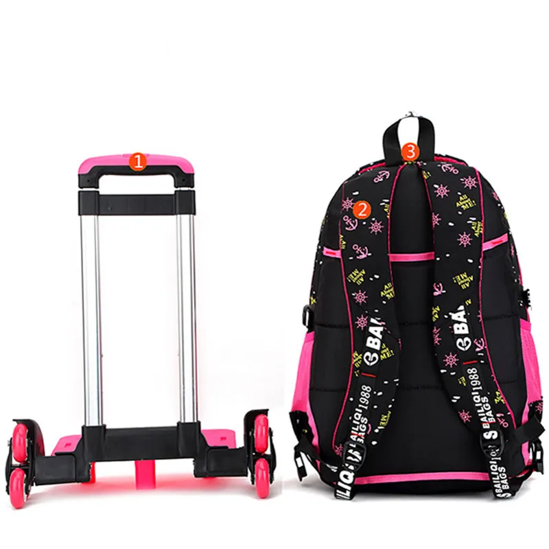 2 /6 Wheels High Quality Girls Trolley Backpack Schoolbag Orthopedic Bags For Children Trolley School Bag Boys Backpack