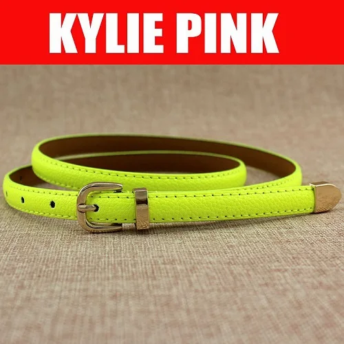 Флуоресцентный желтый KYLIE розовые конфеты цвета ремни для девочек Талия для платья джинсы для женщин pu кожаный ремень металлическая пряжка Ремни Пояс женский - Цвет: Флуоресцентный желтый