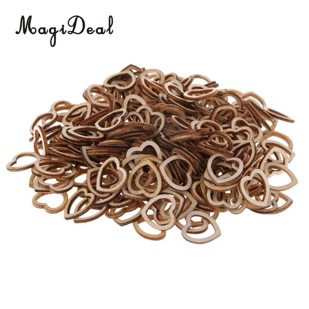 250pcs Natural Cut Heart Shapes Slices Natural Wood Table Ornaments Rustic Wedding Decorations Party Kids Baby Shower