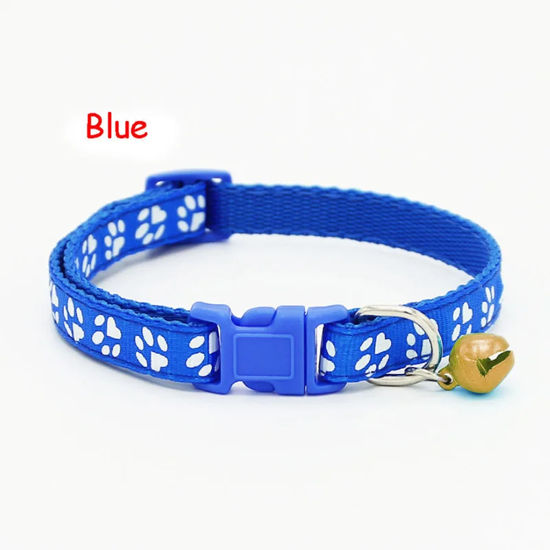 Горячая Прекрасный маленький отпечаток собаки ошейник нейлон ткань с колокольчиком котенок цепь для щенков собаки кошки ошейник - Цвет: Blue