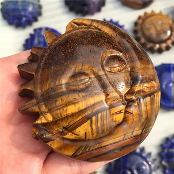 

Natural Stone Tiger Eye Crystal Stone Sun and Moon Carving Sun Moon Statue Carved Crystal Figurine Decoration Gifts