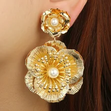 DANZE элегантные модные золотые серебряные металлические серьги с большим цветком для женщин, ювелирные изделия из искусственного жемчуга для офиса, Прямая поставка