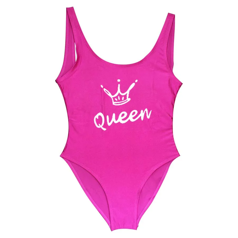 Женский Цельный купальник с надписью «queen Crown», сексуальный купальник-стринги, цельный купальный костюм, женская одежда для плавания, комбинезон, Badpak - Цвет: purple red