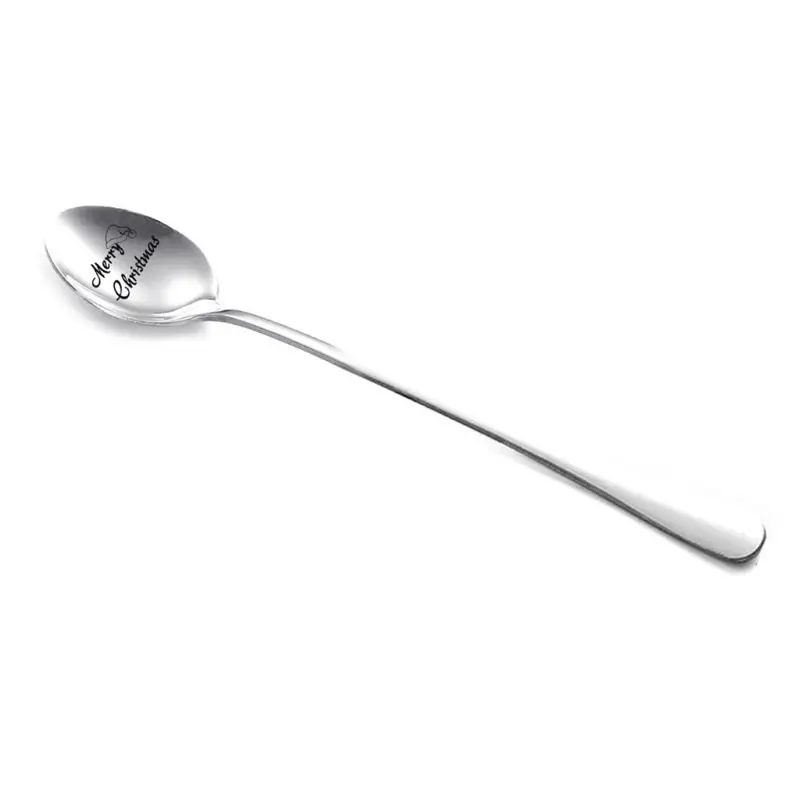 

Merry Christmas Stainless Steel Long Handle Coffee Tea Bar Drink Cocktail Mixing Spoon Kitchen Teaspoon Tableware