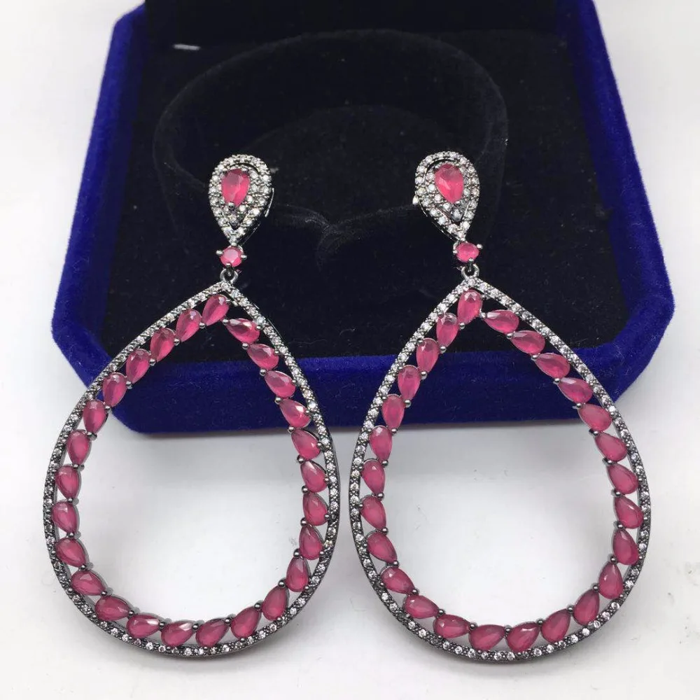 

Brand Fashion AAA Cubic Zirconia Stone Big Oval Design Long Drop Earrings For Women Brial Jewelry