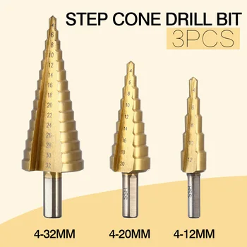 WLXY 3Pcs/lot Professional HSS Steel Large Step Cone Hex Shank Coated Metal Drill Bit
