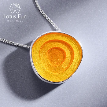Lotus Fun Real 925 Sterling Silver Minimalism Style Fine Jewelry Geometric Near Round Design  Epoxy Pendant without Necklace