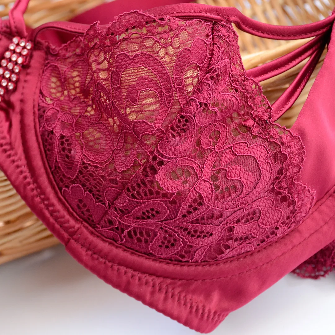 Women Strappy Lace Satin Diamond Sheer Demi Bra Set Ladies Luxury French Elegent Sexy Underwear Lingerie Sets Red Black BCD Cup Women Strappy Lace Satin Diamond Sheer Demi Bra Set Ladies Luxury French Elegent Sexy Underwear Lingerie Sets Red Black BCD Cup