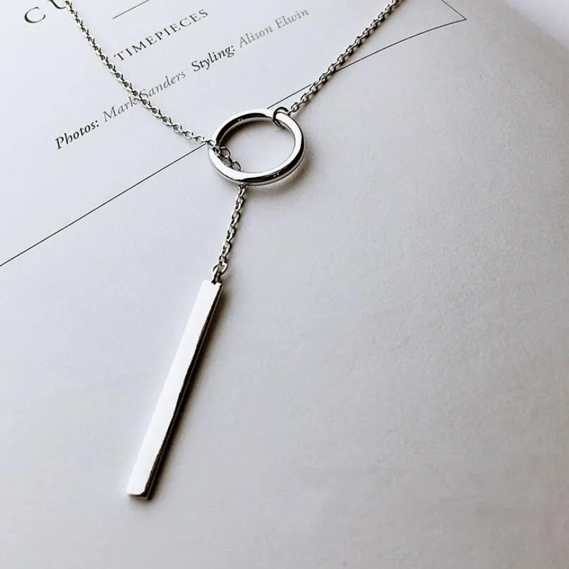 

New Circle Strip Long Chain Multi-layer Pendant Necklaces For Women Trend Sweater Chain Choker 925 Sterling Silver Jewelry SAN56