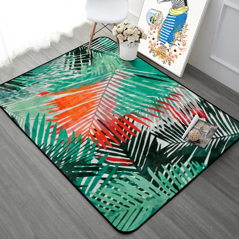 

Green Orange Leaf Pattern Carpet Rugs Nordic Fresh Style Living Room Tea Table Home Decor Mats Bedroom Bedside Rectangle Rug Pad