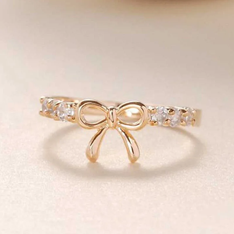 

New LNRRABC Simple Bow Finger Rings Stainless Steel Rings For Women Crystal Middle Ring Fashion Jewelry Wholesale Dropshipping
