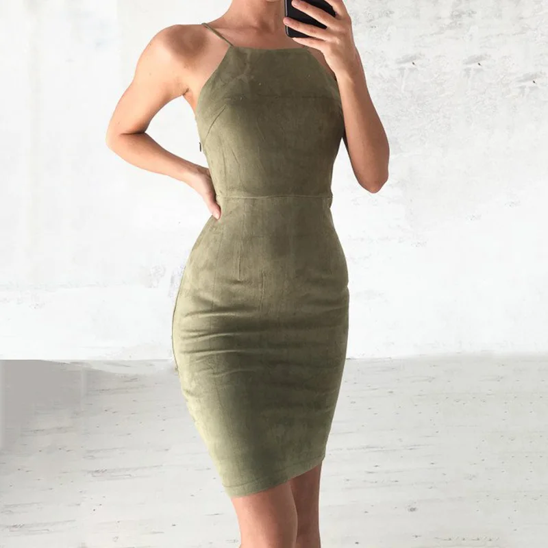

Sexy Backless Lace Up Suede Dress Women Summer 2018 Sleeveless Backless Slim Hip Dress Fashion Bodycon Club Dress Robe Femme