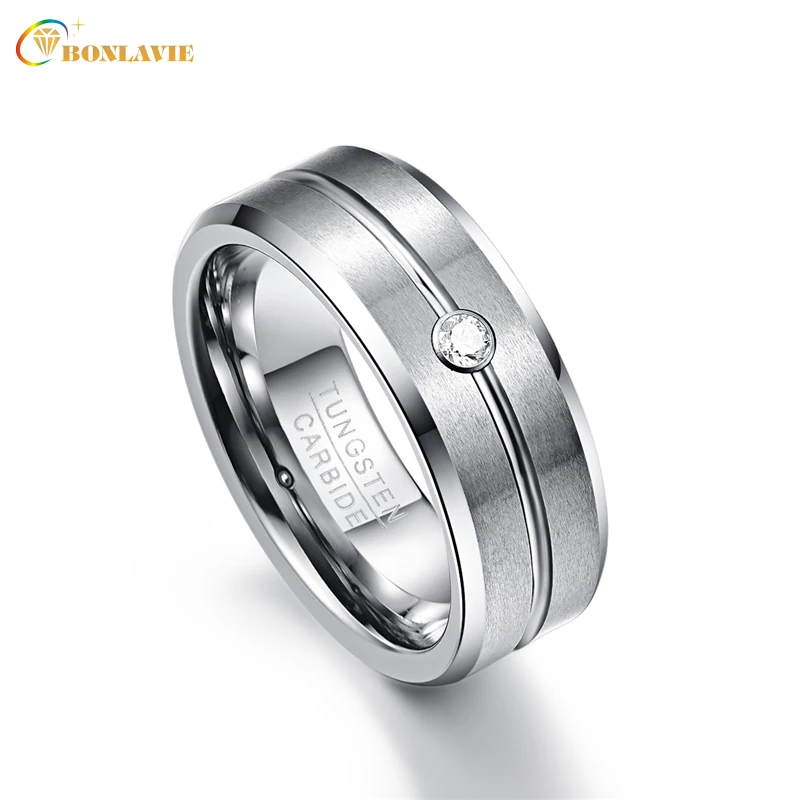 

High Polishing 8mm Zircon Men Ring 100% Tungsten Carbide Faceted Wedding Bands Men's Jewelry Anillos para hombres Pierscienie