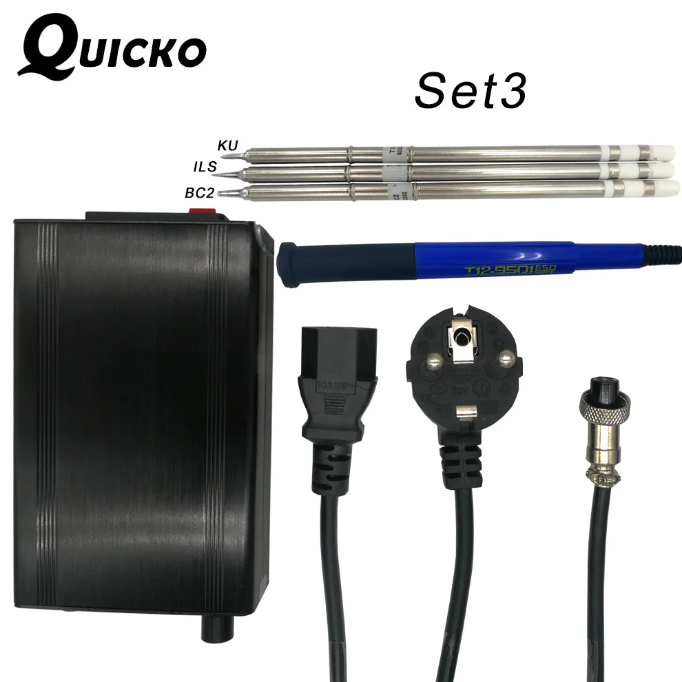 QUICKO STC T12 OLED цифровая паяльная станция T12 с 9501 ручкой ПАЯЛЬНЫЕ НАКОНЕЧНИКИ 108 ВТ большая мощность для HAKKO бессвинцовые железные наконечники - Цвет: Set3