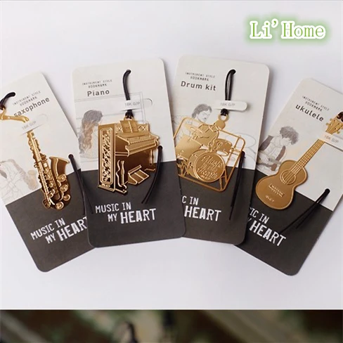 

4/set Fashion Exquisite retro Cute Musical instrument shape Metal Bookmark lanyard creative bookmarks for books for gift