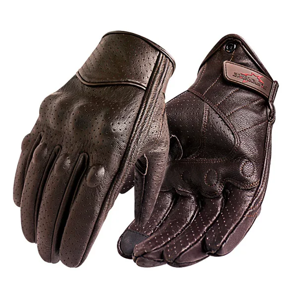 Moto rcycle перчатки кожаные с сенсорным экраном мужские из натуральной кожи велосипедные перчатки moto rbike Racing guantes de moto luvas de moto cicleta - Цвет: Perforated Brown