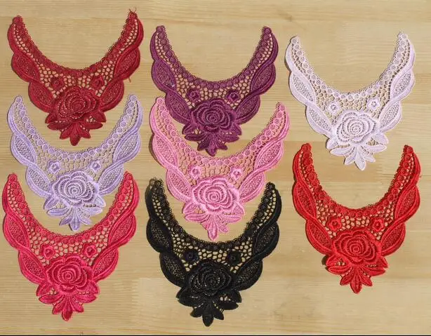 

1 PC 19*18cm 8 Colors Embroidery Venise Lace Neckline Fabric DIY Collar Lace Fabrics for Patchwork Sewing Scrapbooking