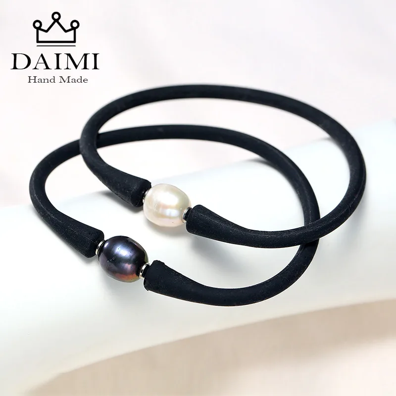 

DAIMI Rice Pearl One Pearl Bracelet Unisex Silicon Rubber Stainless Steel Post More Color Waterproof Silicone Wholesale Price