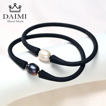

DAIMI Rice Pearl One Pearl Bracelet Unisex Silicon Rubber Stainless Steel Post More Color Waterproof Silicone Wholesale Price