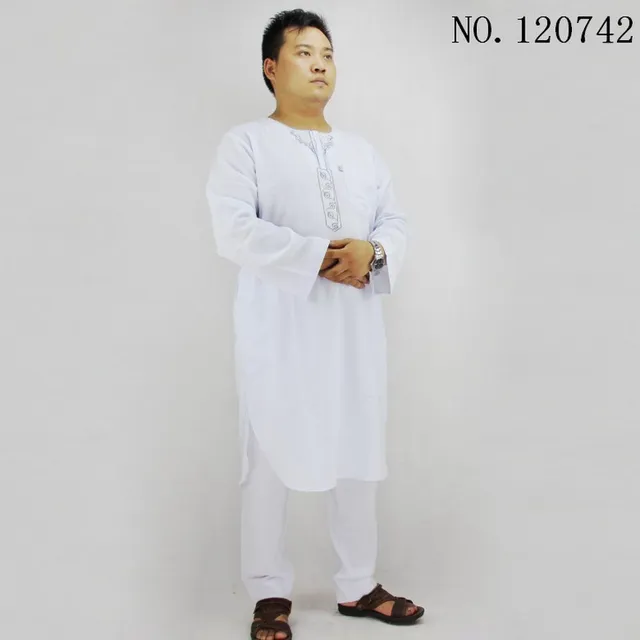 Cotton and linen T neck muslim men clothing 2 pieces Pakistani clothing