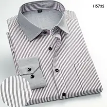 Серая Повседневная деловая рубашка в полоску с длинными рукавами для мужчин, деловые свадебные рубашки в клетку, офисные рубашки с длинными рукавами