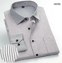 Серый с длинным рукавом Бизнес Повседневное рубашка в полоску Для мужчин работы Бизнес свадебные рубашки в клетку работы деловая
