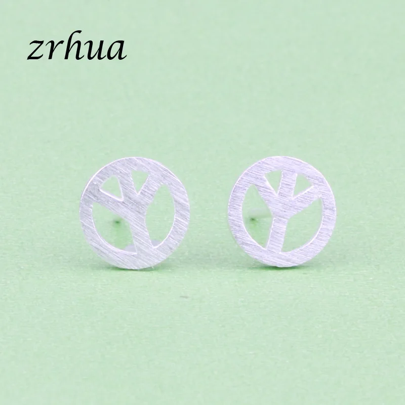 ZRHUA, женские серьги-гвоздики в форме сердца, 925 пробы, серебряные серьги для женщин, подарок, Стерлинговое серебро, ювелирные изделия, женские серьги - Окраска металла: peace