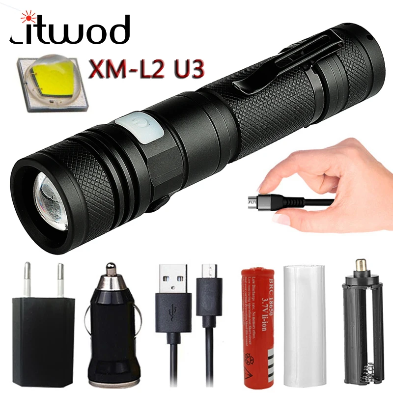 

Z20 USB Highlight Handy Powerful Alloy Flashlight Power Tips Aluminum Waterproof Zoomable Mini Flashlight 18650 Rechargeable