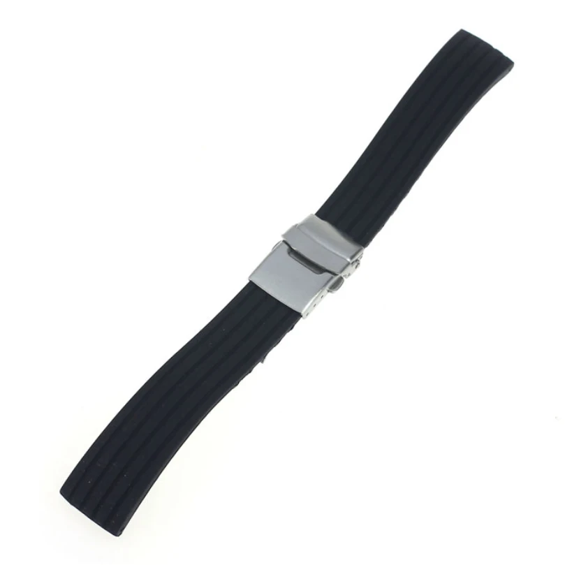 New Design Black Silicone Rubber Watch Strap Band Deployment Buckle Waterproof 18mm ~ 24mm F17