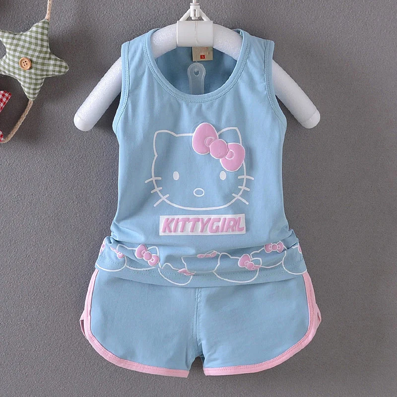 

Baby Girls Summer Hello Kitty Suits Baby Kids 2Pcs Sets T-Shirt+shorts Cute Kt Cat Kids Clothing Set New For 0-3Y Girl