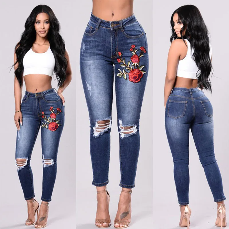 

2017 Fashion New Sexy Slim Pencil Jeans Blue Large Women 'S Wear 2018 European And American Wish Hot hot