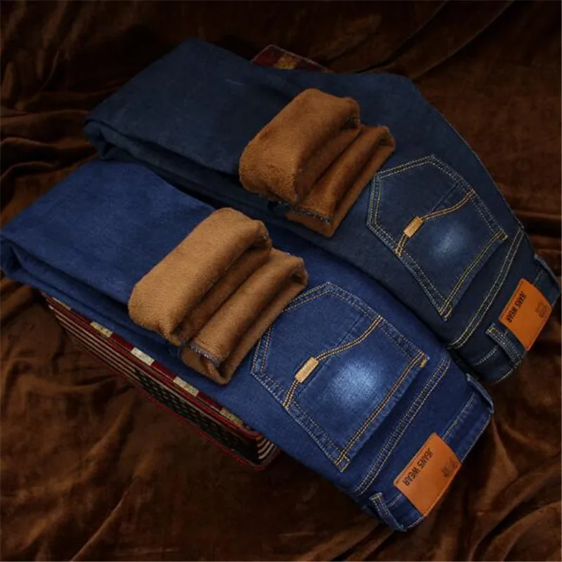 2018 Autumn and Winter Fashion New Men's Casual Boutique Thick Warm Jeans Men's Slim Wool Velvet Denim Trousers Cotton Hip Hop L