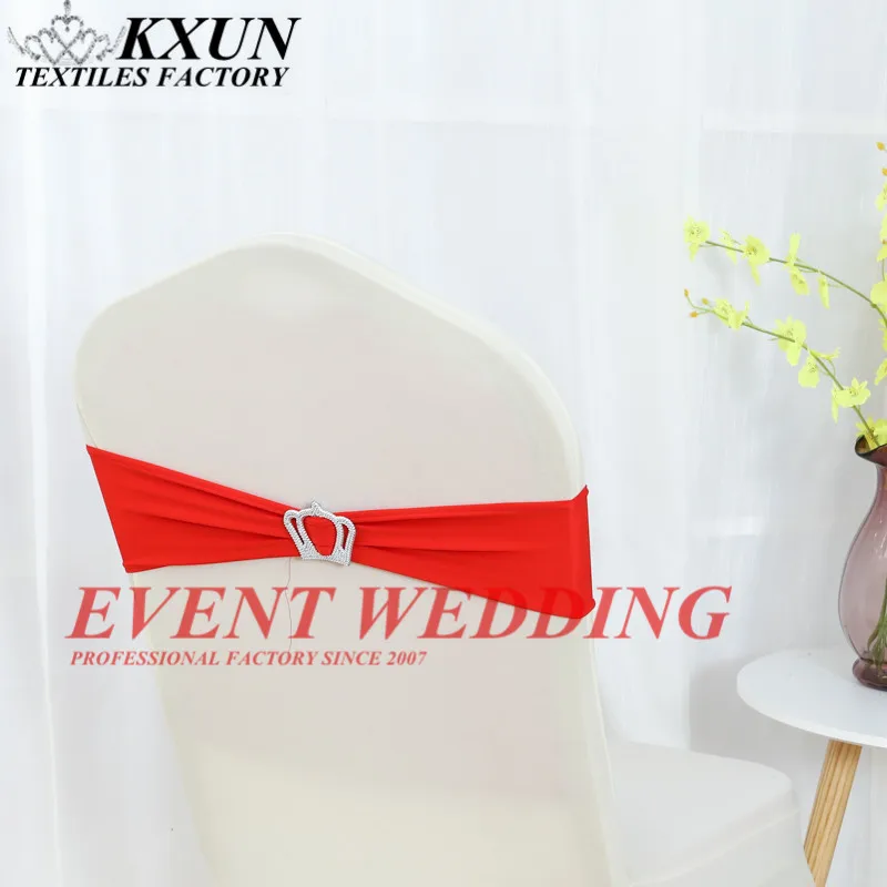Горячая лайкра эластичная повязка на стул пояс галстук бабочка с пряжка с короной для чехлы для стульев для свадьбы украшения