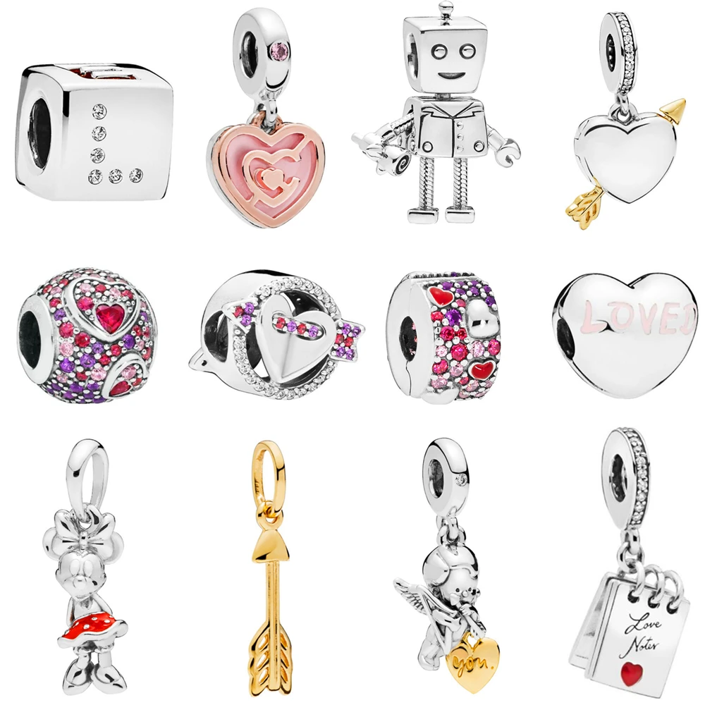 

2019 Valentine's Day Charms Fits Pandora Bracelets Bangles Charms Silver 925 Original Dangle Clip Bead with CZ DIY Jewelry Gift.