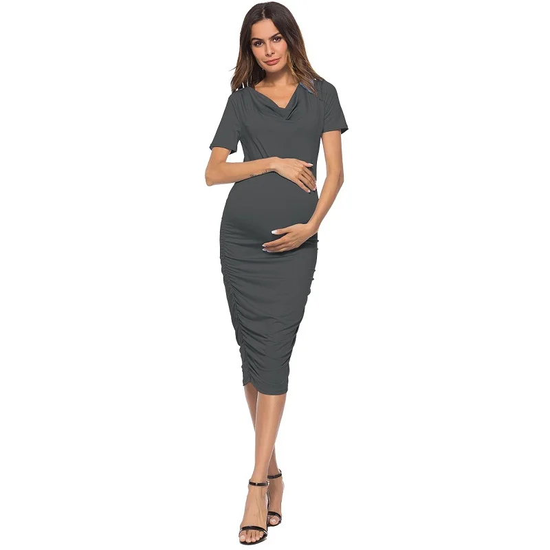 Одноцветное цвет короткий рукав тонкий платье Одежда для беременных для женщин складки платья женщин беременность костюмы Gravidas Vestidos 2019