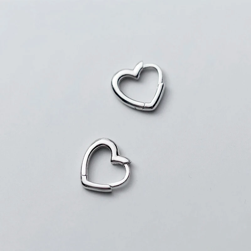 

100% Real 925 Sterling Silver Simple Cute Sweet Heart Shape Buckle Hoop Earrings Fashion Women Daughter Girlfriend Jewelry G1631